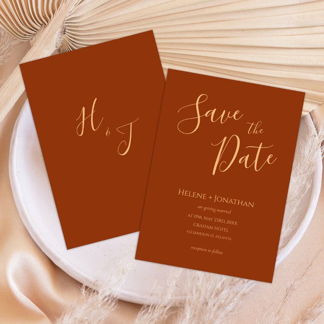 Invitación Naranja mínimo quemado Monograma Boda de terracota (Subido por el creador)
