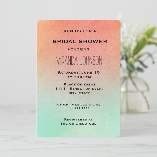 Invitación Naranja Mint Bridal Shower (Anverso de pie)