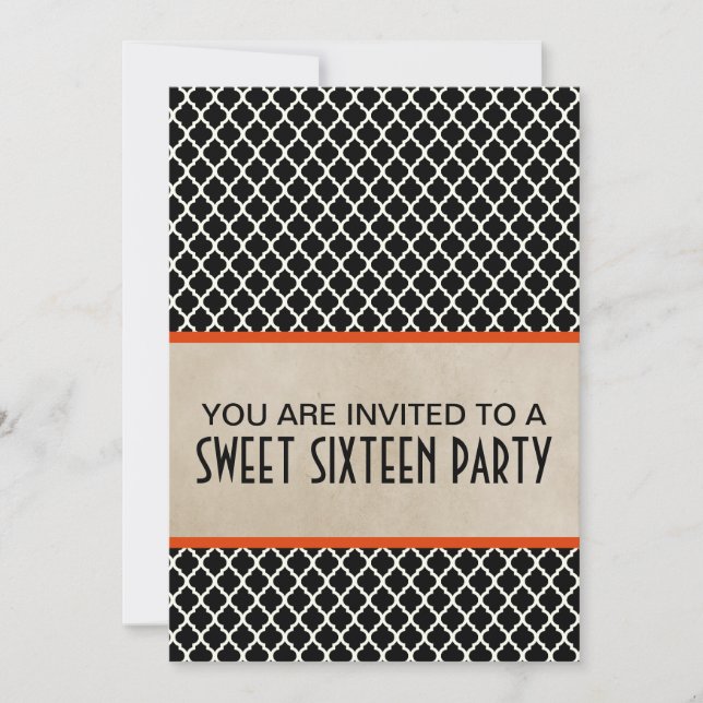 Invitación Naranja Moda Quatrefoil Sweet 16 Invitar (Anverso)