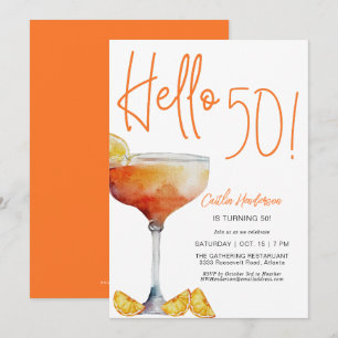 Invitación Naranja moderna Hola a los 50 años