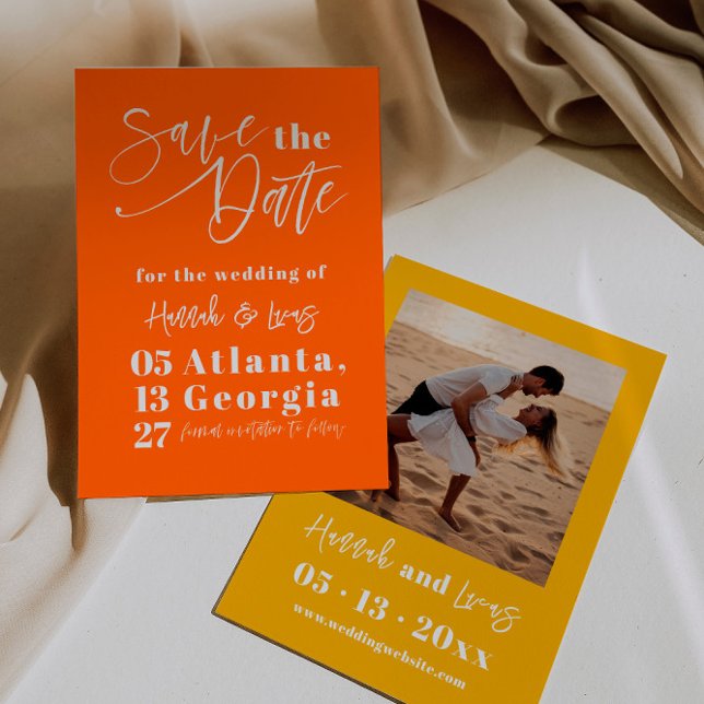 Invitación Naranja Moderno Audaz Calligrafía Foto Guardar La  (Subido por el creador)