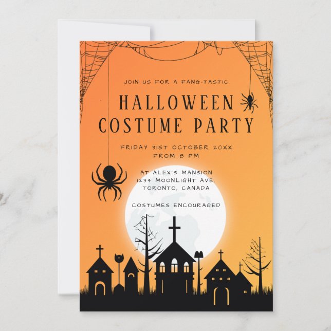 Invitación Naranja moderno Fiesta de disfraces de Halloween p (Anverso)