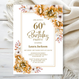 Invitación Naranja moderno Floral 60 cumpleaños