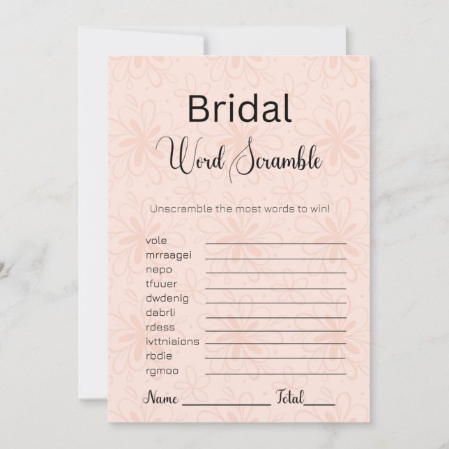 Invitación Naranja moderno Floral Bridal Word Scramble Game (Anverso)
