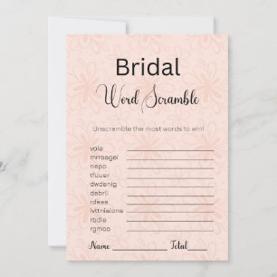 Invitación Naranja moderno Floral Bridal Word Scramble Game
