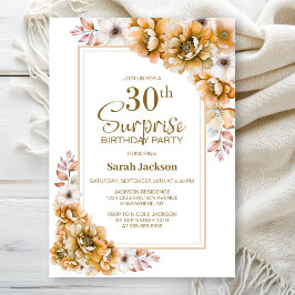 Invitación Naranja moderno Floral Sorpresa 30 cumpleaños Fies