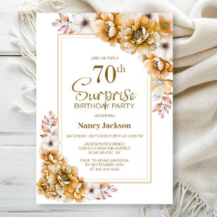 Invitación Naranja moderno Floral Sorpresa 70 cumpleaños fies