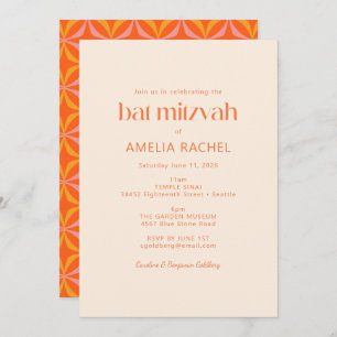 Invitación Naranja moderno lindo Tipografía retro Bat Mitzvah