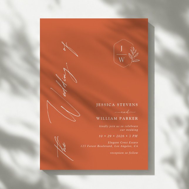 Invitación Naranja moderno minimalista Boda de Monograma Escu (Subido por el creador)