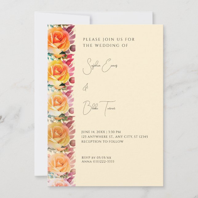 Invitación Naranja moderno Ombre Rosas Boda amarillo (Anverso)