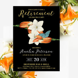 Invitación Naranja moderno simple retiro negro Lily Floral