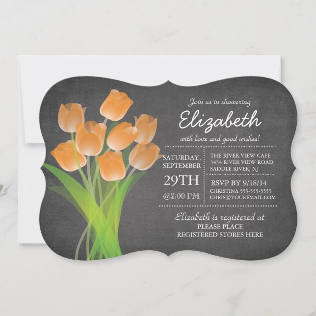 Invitación Naranja moderno Tulip Bridal Shower (Anverso)