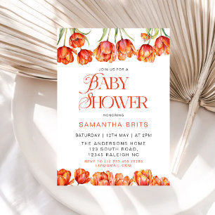 Invitación Naranja moderno Tulips Floral Baby Shower