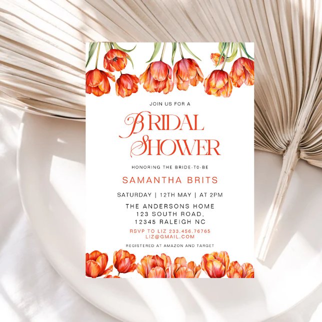 Invitación Naranja moderno Tulips Floral Bridal Shower (Subido por el creador)