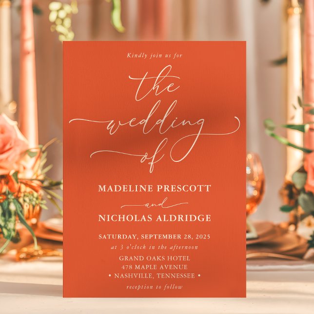 Invitación Naranja moderno Verona Sunset Calligraphy Boda (Subido por el creador)