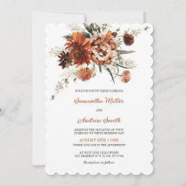 Invitación Naranja moderno y Boda blanco