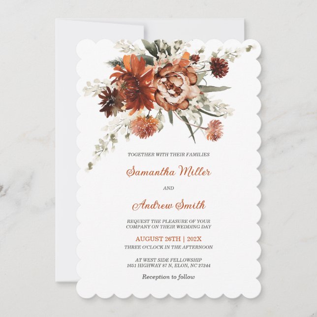 Invitación Naranja moderno y Boda blanco (Anverso)