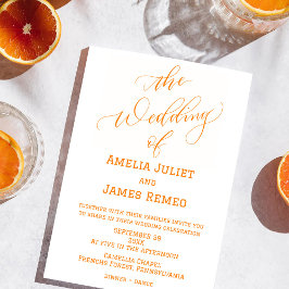 Invitación Naranja moderno y Boda blanco sencillo