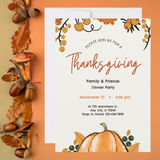 Invitación Naranja moderno y cena de Acción de Gracias de Bei (Subido por el creador)