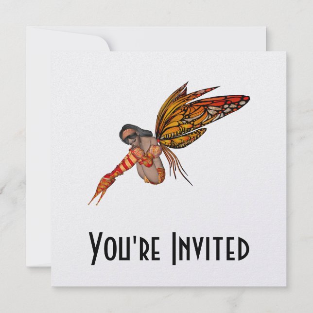 Invitación Naranja Monarch Mariposa 3D Pixie - Hada 2 (Anverso)
