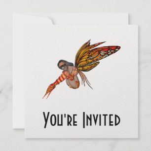Invitación Naranja Monarch Mariposa 3D Pixie - Hada 2