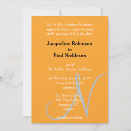 Invitación Naranja Monograma Corazón de Amanecer