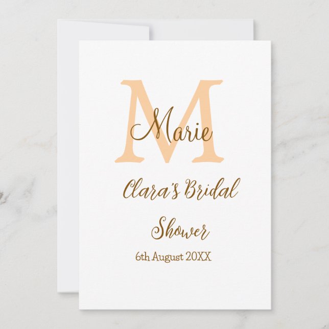Invitación Naranja monograma ducha de novia añada nombre simp (Anverso)
