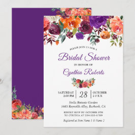 Invitación Naranja morado de Borgoña Floral Garden Bridal Sho