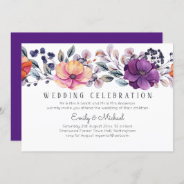 Invitación Naranja morado Dusk hasta Dawn Boda floral