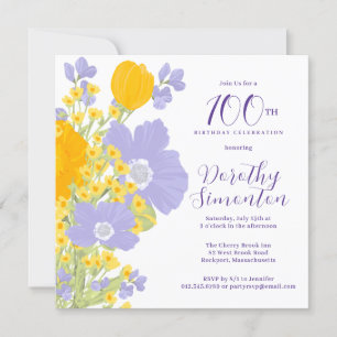 Invitación Naranja morado flores silvestres amarillas 100 cum