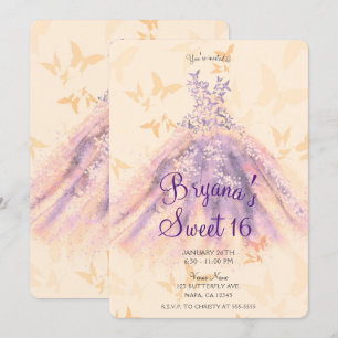 Invitación Naranja morado Mariposa vestido Dance Dress Sweet 