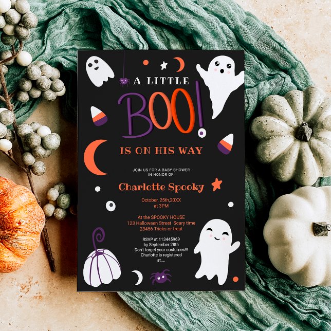 Invitación Naranja morado no asusta la ducha de bebé de Hallo (Purple orange not spooky Halloween boo baby shower Invitation)