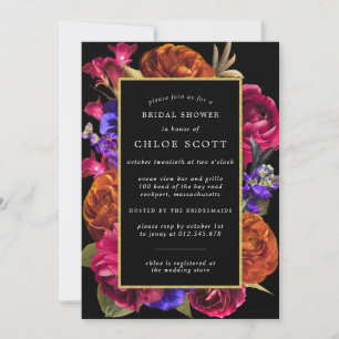 Invitación Naranja morado rojo borgoña ducha de novia floral