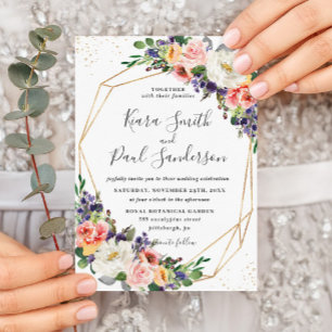 Invitación Naranja morado vibrante  Rubor Floral Boda