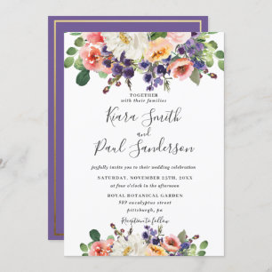 Invitación Naranja morado vibrante  Rubor Floral Boda