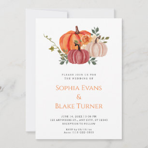 Invitación Naranja, morado y blanco calabaza Boda