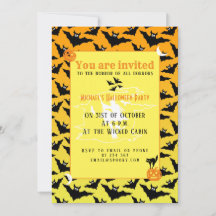 Naranja murciélago negro patrón Halloween Invitaci