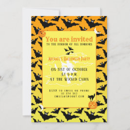 Invitación Naranja murciélago negro patrón Halloween Invitaci