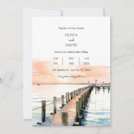 Invitación Naranja náutico Boda de muelle Sky Sunset