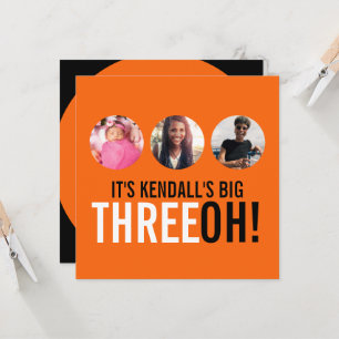 Invitación Naranja negro 30th THREEOH! foto cumpleaños invita