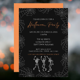 Invitación Naranja negro bailando esqueletos fiesta de Hallow