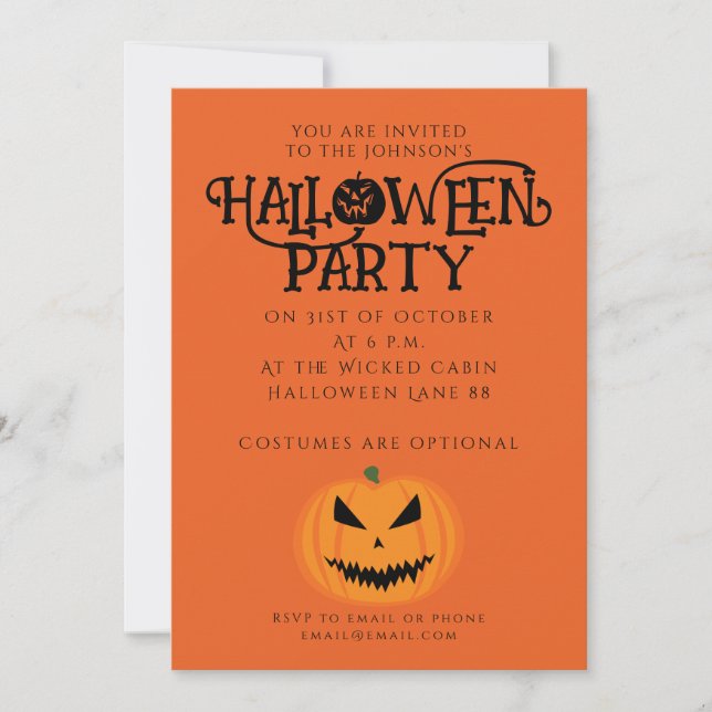 Invitación naranja negro de Guay asustado Jack O'Lantern Hall (Anverso)