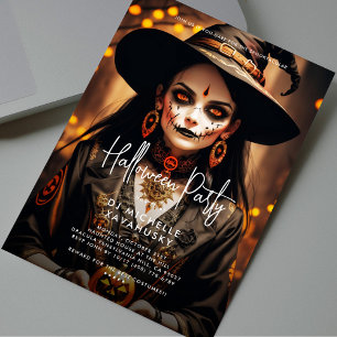 Invitación Naranja negro de la fiesta de Halloween para adult