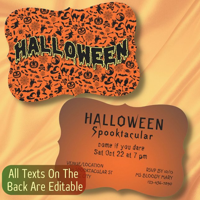 Invitación Naranja negro espeluznante de Halloween Party (Subido por el creador)