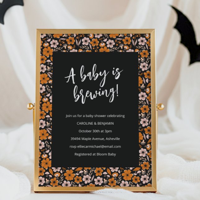 Invitación Naranja negro Floral Breaking Halloween Baby Showe (Subido por el creador)