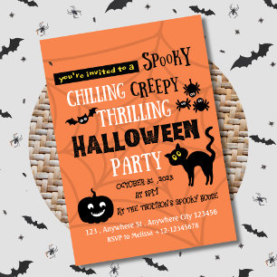 Invitación Naranja negro minimalista espantó Halloween