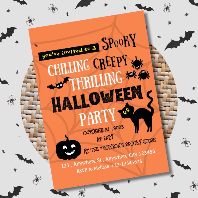 Invitación Naranja negro minimalista espantó Halloween (Subido por el creador)