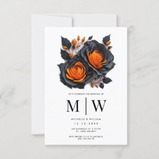 Invitación Naranja negro Rosas Boda gótico