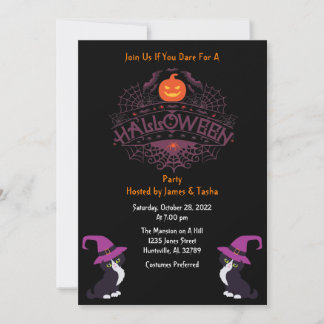 Invitación Naranja negro y fiesta morada de Halloween