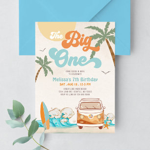 Invitación Naranja Niño Azul El Grande Uno Surf 1er Cumpleaño